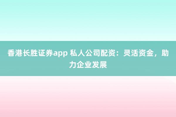 香港长胜证券app 私人公司配资：灵活资金，助力企业发展